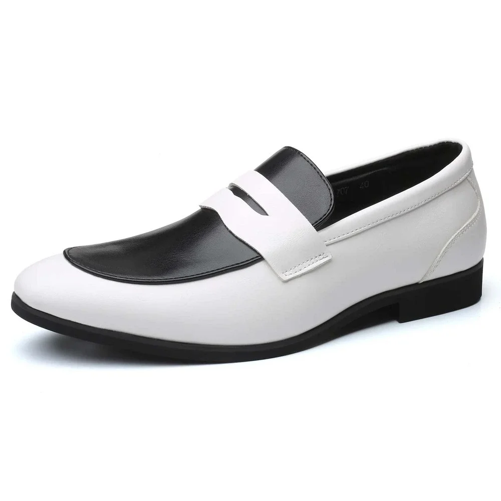 Santimon Men's US 11 White/Black Penny Loafers Slip On Dress Shoes